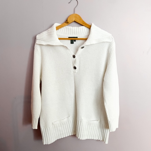 Vintage Preppy Y2K Lauren Jeans Company Ralph Lauren White Cotton Knit Sweater L - Picture 1 of 14